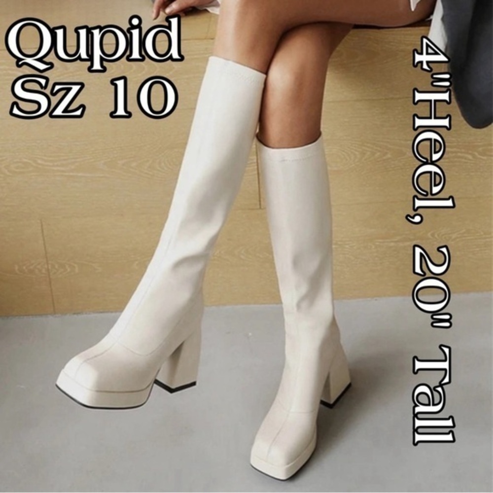 Qupid Woman’s Platform White Chunky Heeled Boots 🔥EUC🔥 Sz 10